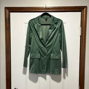 SHEIN Sage Green Velvet Button down Long Sleeve Blazer Size Small / Medium